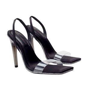 Good American Crystal Crush Lucite Sandal Slingback Stiletto Black